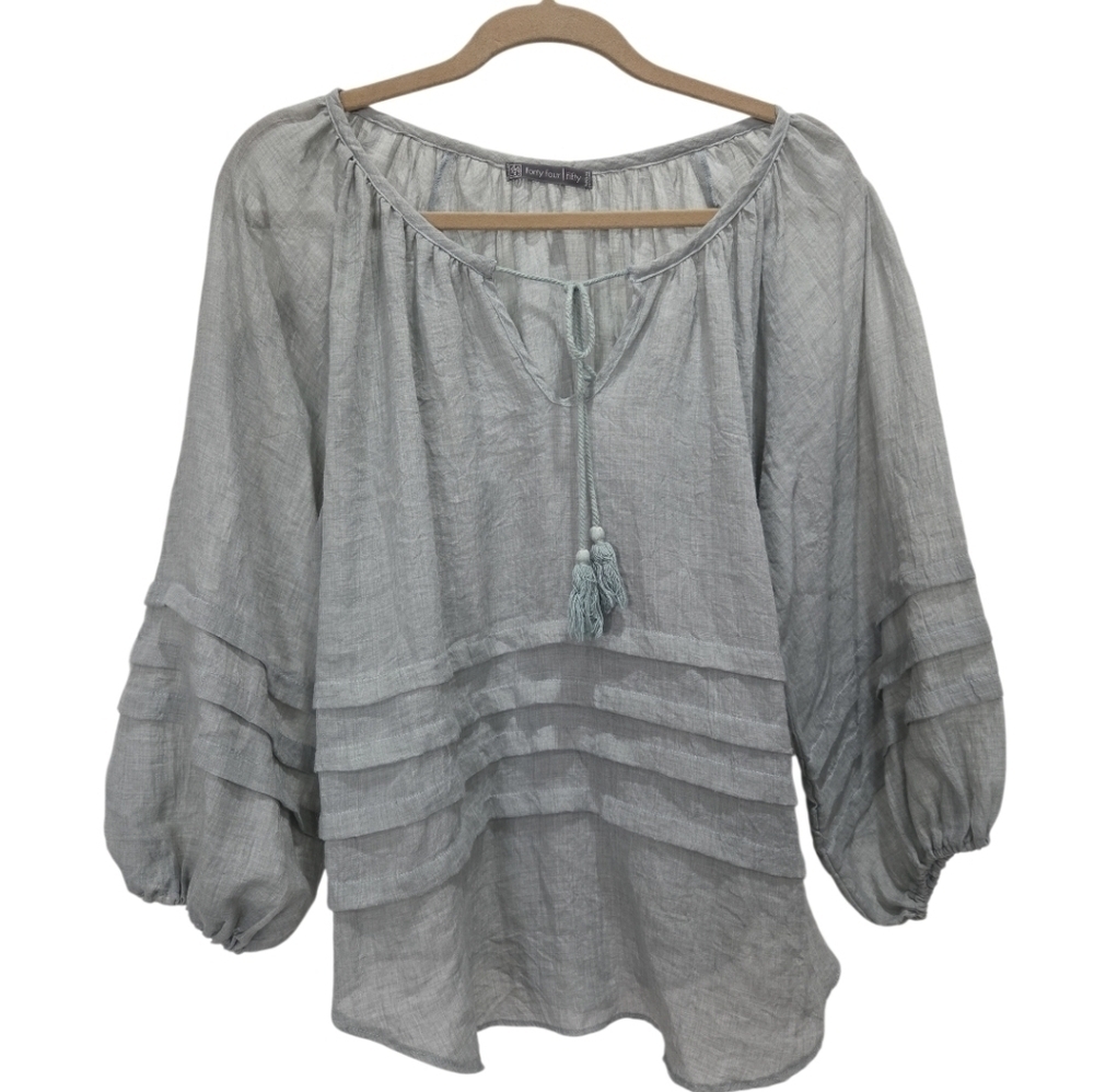Forty Four Fifty Boho Style 3/4 Balloon Sleeve Blouse, Medium